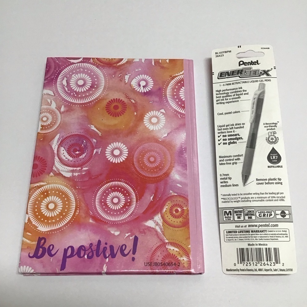 Be Positive Journal Diary Violet Gel Pen Set 60 Ruled Pages Notebook Desk NEW - Picture 2 of 3